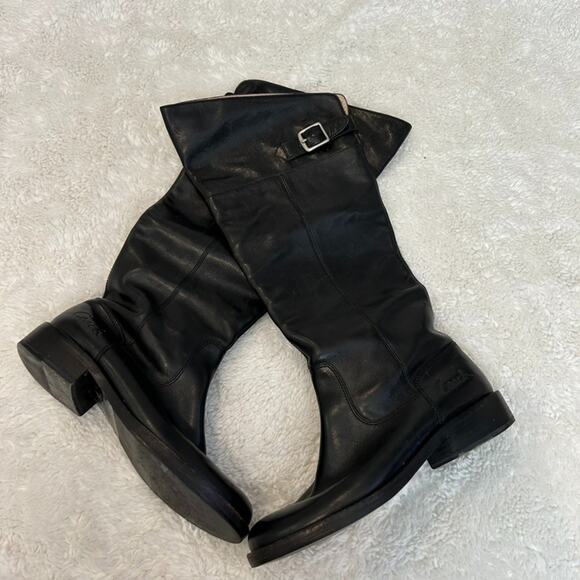 Coach Women's Joele Riding Boot Size 7.5 Tall Pull On Black Leather Classic - Picture 1 of 8